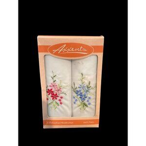 AXXENTS Embroidered Floral White 100% Cotton Handkerchiefs Gift Set 11" x 11"